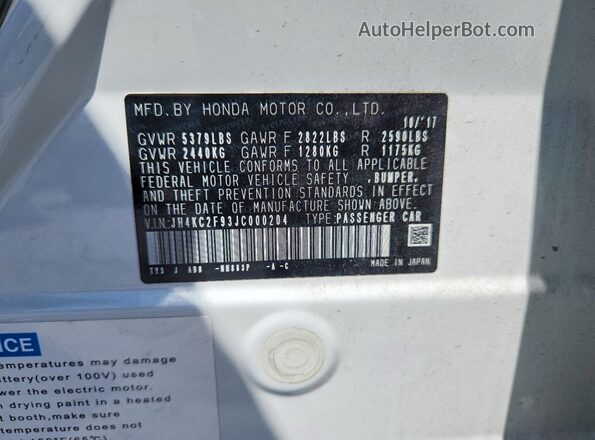 JH4KC2F93JC000204 2018 ACURA RLX White Vista del compartimento del motor