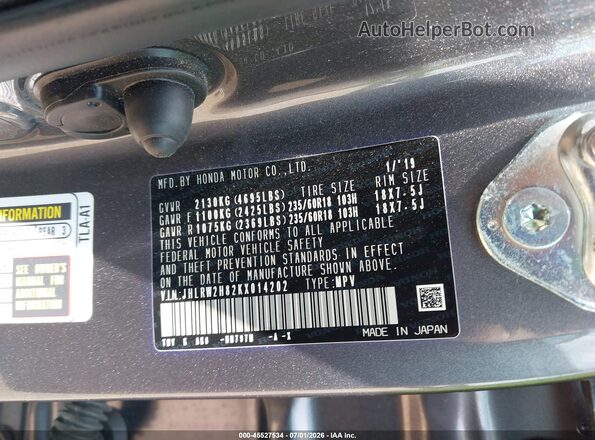 JHLRW2H82KX014202 2019 HONDA CR-V Silver ძრავის განყოფილების ხედი