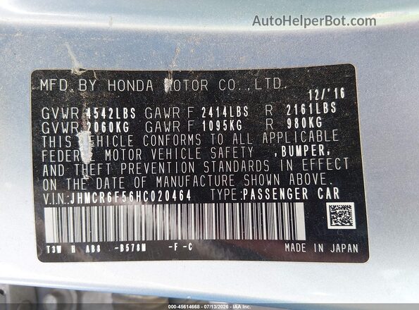 JHMCR6F56HC020464 2017 HONDA ACCORD Light Blue Engine compartment view