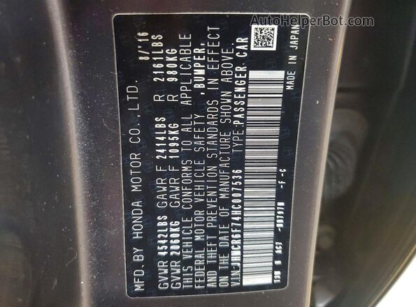 JHMCR6F74HC007536 2017 HONDA ACCORD Gray Vista del compartimento del motor