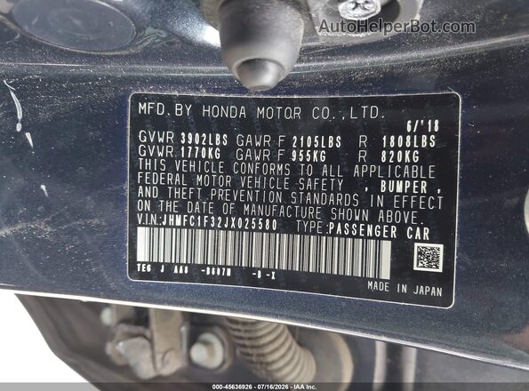 JHMFC1F32JX025580 2018 HONDA CIVIC Gray Engine compartment view