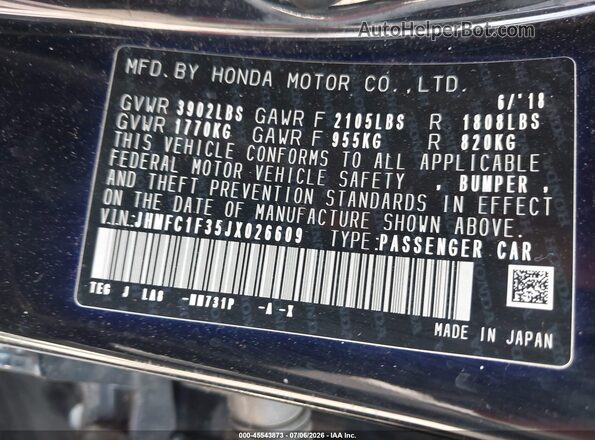 JHMFC1F35JX026609 2018 HONDA CIVIC Black Շարժիչի բաժամունքի տեսք
