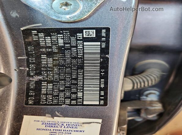 JHMFC1F36KX005432 2019 HONDA CIVIC Gray Vista de la etiqueta del VIN