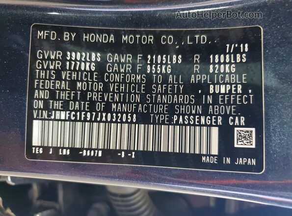JHMFC1F97JX032058 2018 HONDA CIVIC Blue Engine compartment view