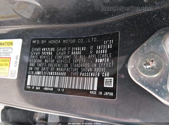 JHMFE1F76NX004489 2022 HONDA CIVIC Gray Շարժիչի բաժամունքի տեսք