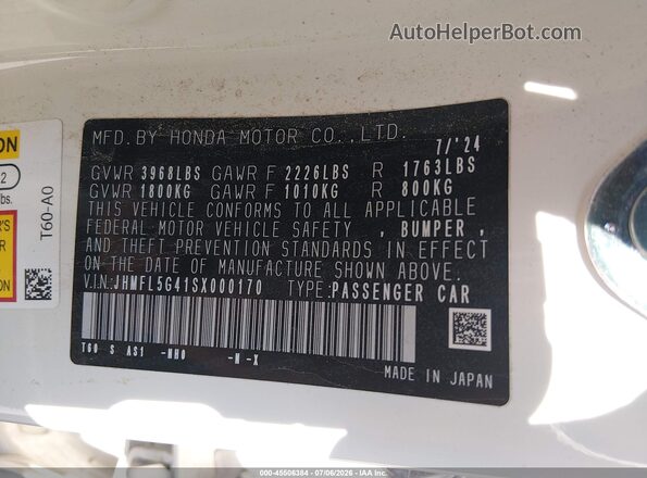 JHMFL5G41SX000170 2025 HONDA CIVIC White Շարժիչի բաժամունքի տեսք