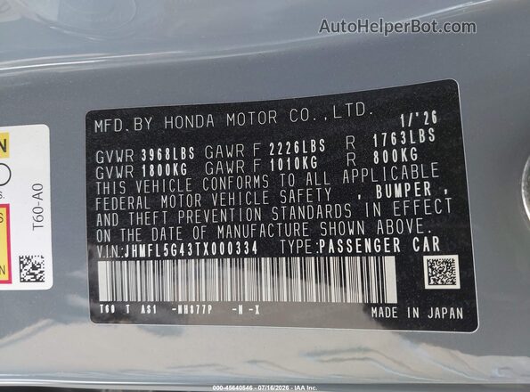 JHMFL5G43TX000334 2026 HONDA CIVIC Gray Engine compartment view