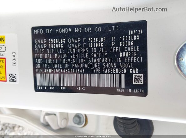 JHMFL5G44SX001846 2025 HONDA CIVIC White Вид підкапотного простору