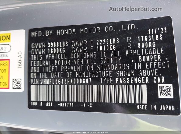 JHMFL5G48RX000807 2024 HONDA CIVIC Gray Շարժիչի բաժամունքի տեսք