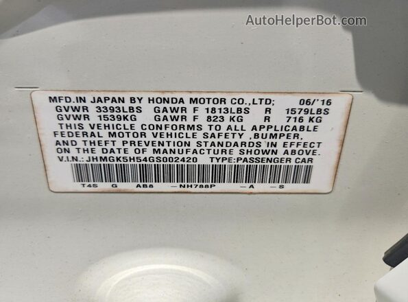 JHMGK5H54GS002420 2016 HONDA FIT White Engine compartment view