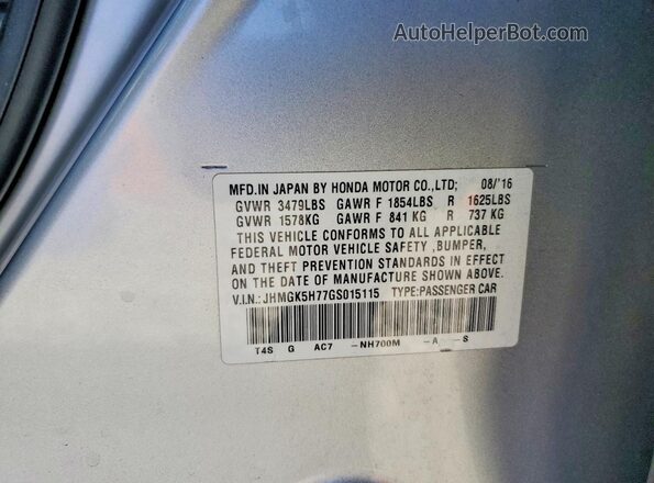 JHMGK5H77GS015115 2016 HONDA FIT Silver Вид наклейки з VIN-кодом