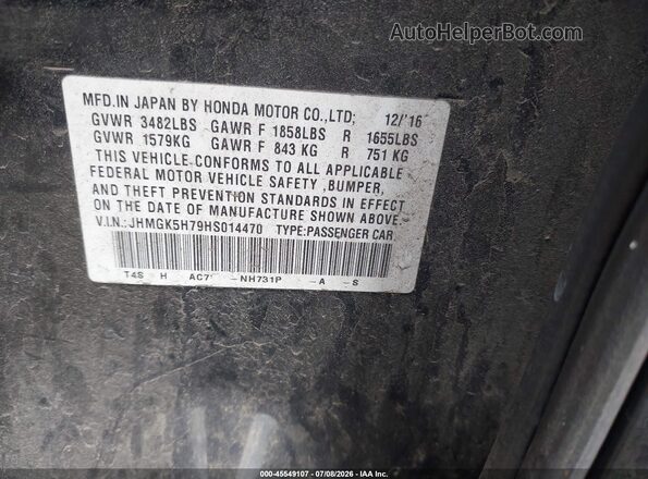 JHMGK5H79HS014470 2017 HONDA FIT Black Vista del compartimento del motor