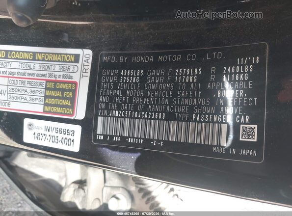 JHMZC5F10JC023689 2018 HONDA CLARITY Black Вид підкапотного простору