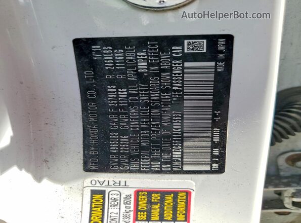 JHMZC5F11JC005637 2018 HONDA CLARITY White VIN կոդի պիտակի տեսք