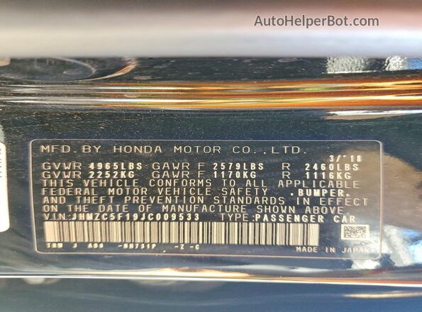 JHMZC5F19JC009533 2018 HONDA CLARITY Black Vista del compartimento del motor