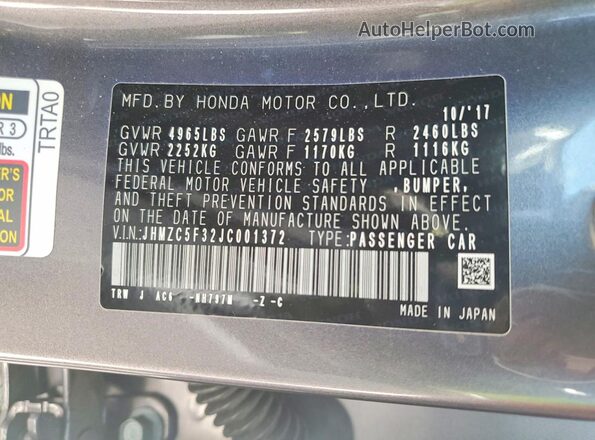JHMZC5F32JC001372 2018 HONDA CLARITY Gray Widok komory silnika