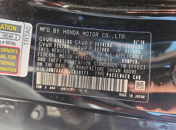 JHMZC5F35JC019171 2018 HONDA CLARITY Black Вид підкапотного простору