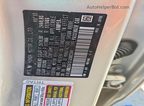 JHMZC5F37JC002341 2018 HONDA CLARITY Silver ძრავის განყოფილების ხედი