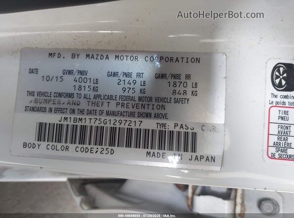 JM1BM1T75G1297217 2016 MAZDA 3 White Widok komory silnika