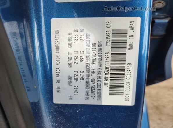 JM1BN1M32H1117928 2017 MAZDA 3 Синий Вид подкапотного пространства