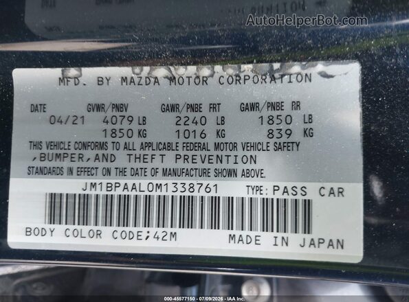 JM1BPAAL0M1338761 2021 MAZDA 3 Blue Շարժիչի բաժամունքի տեսք