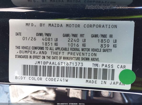 JM1BPAAL6T1871373 2026 MAZDA 3 Black Widok komory silnika