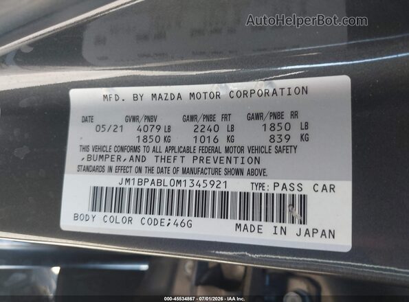 JM1BPABL0M1345921 2021 MAZDA 3 Gray Engine compartment view