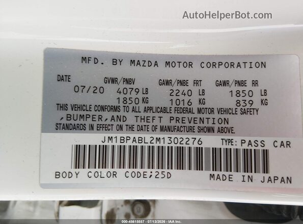 JM1BPABL2M1302276 2021 MAZDA 3 White Vista del compartimento del motor