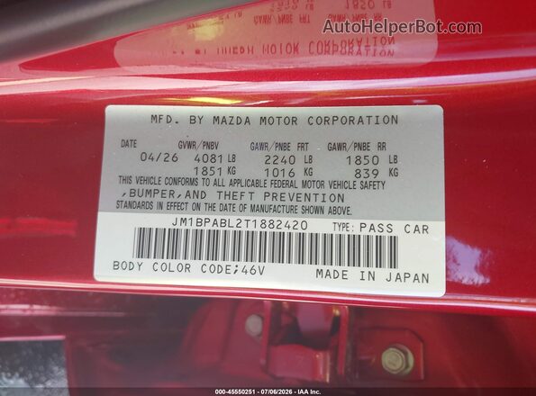 JM1BPABL2T1882420 2026 MAZDA 3 Красный Вид подкапотного пространства