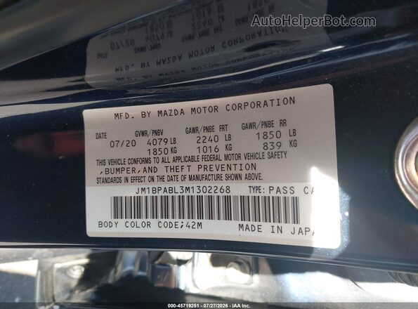 JM1BPABL3M1302268 2021 MAZDA 3 Blue Engine compartment view