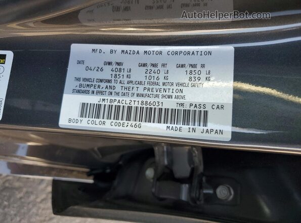 JM1BPACL2T1886031 2026 MAZDA 3 Gray VIN კოდის სტიკერის ხედი