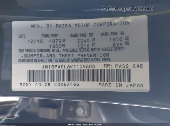 JM1BPACL6K1109608 2019 MAZDA 3 Gray Widok komory silnika