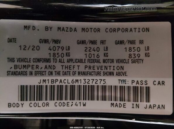 JM1BPACL6M1327275 2021 MAZDA 3 Black Շարժիչի բաժամունքի տեսք