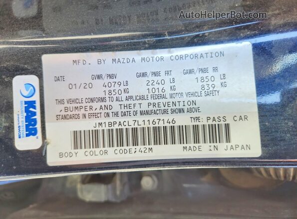 JM1BPACL7L1167146 2020 MAZDA 3 Blue Vista del compartimento del motor