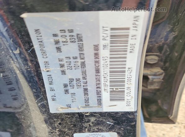 JM1BPADM3K1102493 2019 MAZDA 3 Blue Widok naklejki z numerem VIN