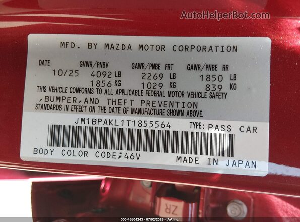 JM1BPAKL1T1855564 2026 MAZDA 3 Red Vista del compartimento del motor