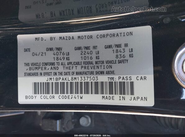 JM1BPAKL8M1337503 2021 MAZDA 3 Черный Вид подкапотного пространства