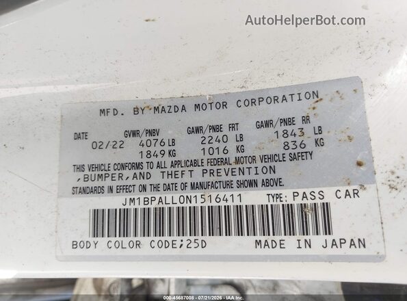 JM1BPALL0N1516411 2022 MAZDA 3 Белый Вид подкапотного пространства