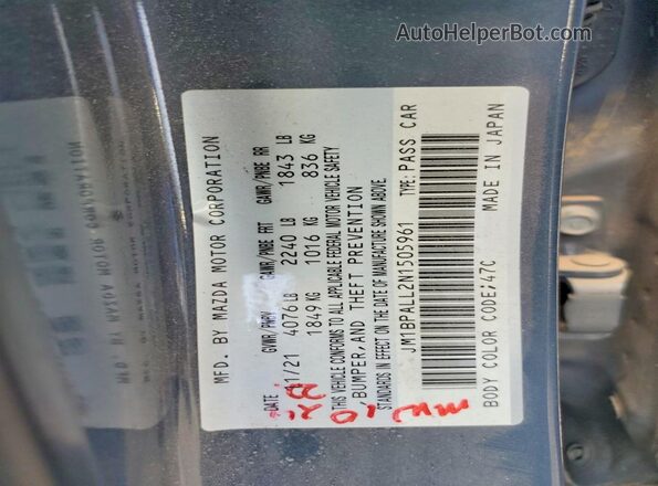 JM1BPALL2N1505961 2022 MAZDA 3 Серый Вид наклейки с VIN-кодом