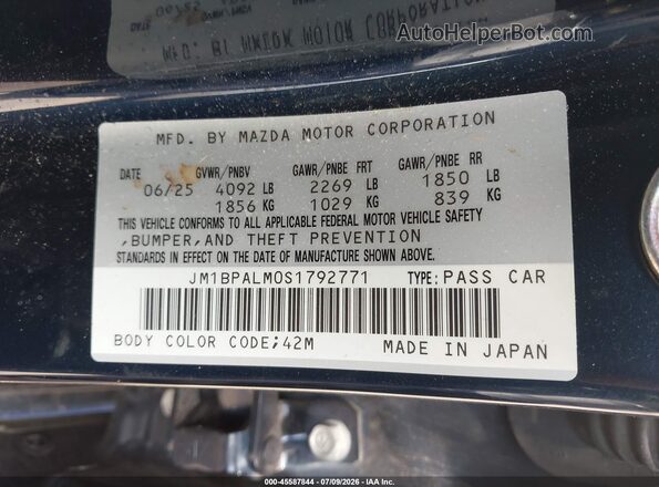 JM1BPALM0S1792771 2025 MAZDA 3 Blue Շարժիչի բաժամունքի տեսք
