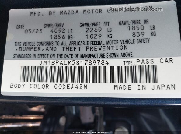JM1BPALM5S1789784 2025 MAZDA 3 Blue Вид підкапотного простору