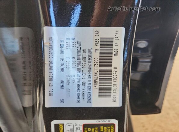 JM1BPALMXL1175900 2020 MAZDA 3 Black VIN sticker view