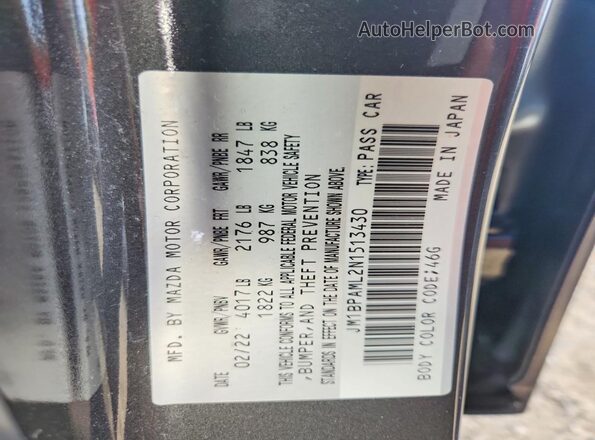 JM1BPAML2N1513430 2022 MAZDA 3 Gray VIN sticker view