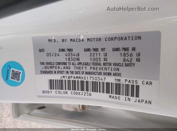 JM1BPAMMXS1750347 2025 MAZDA 3 White Engine compartment view
