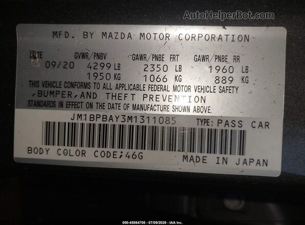 JM1BPBAY3M1311085 2021 MAZDA 3 Серый Вид подкапотного пространства