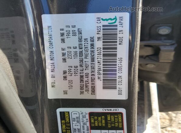 JM1BPBAY4M1318630 2021 MAZDA 3 Charcoal VIN կոդի պիտակի տեսք
