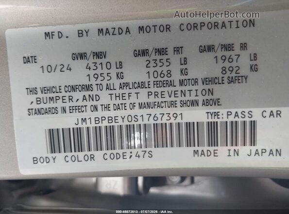 JM1BPBEY0S1767391 2025 MAZDA 3 Gray Vista del compartimento del motor