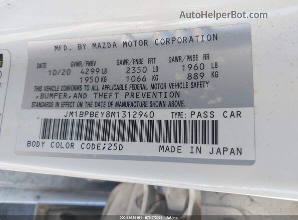 JM1BPBEY8M1312940 2021 MAZDA 3 White Engine compartment view