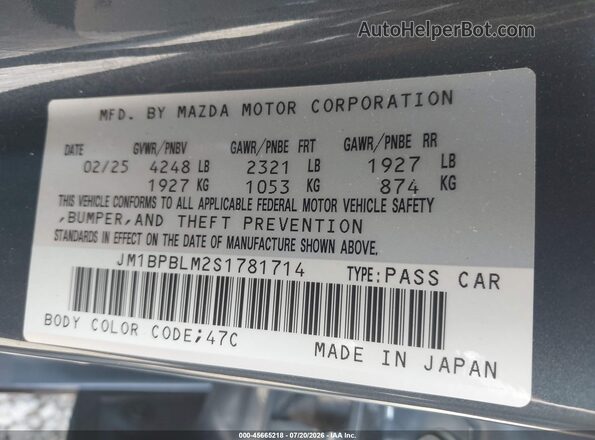 JM1BPBLM2S1781714 2025 MAZDA 3 Blue Vista del compartimento del motor