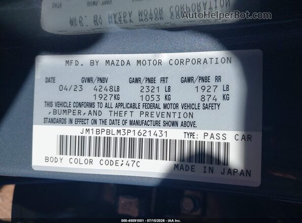 JM1BPBLM3P1621431 2023 MAZDA 3 Gray Вид підкапотного простору